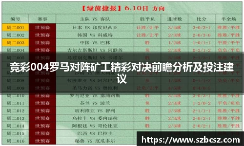 竞彩004罗马对阵矿工精彩对决前瞻分析及投注建议